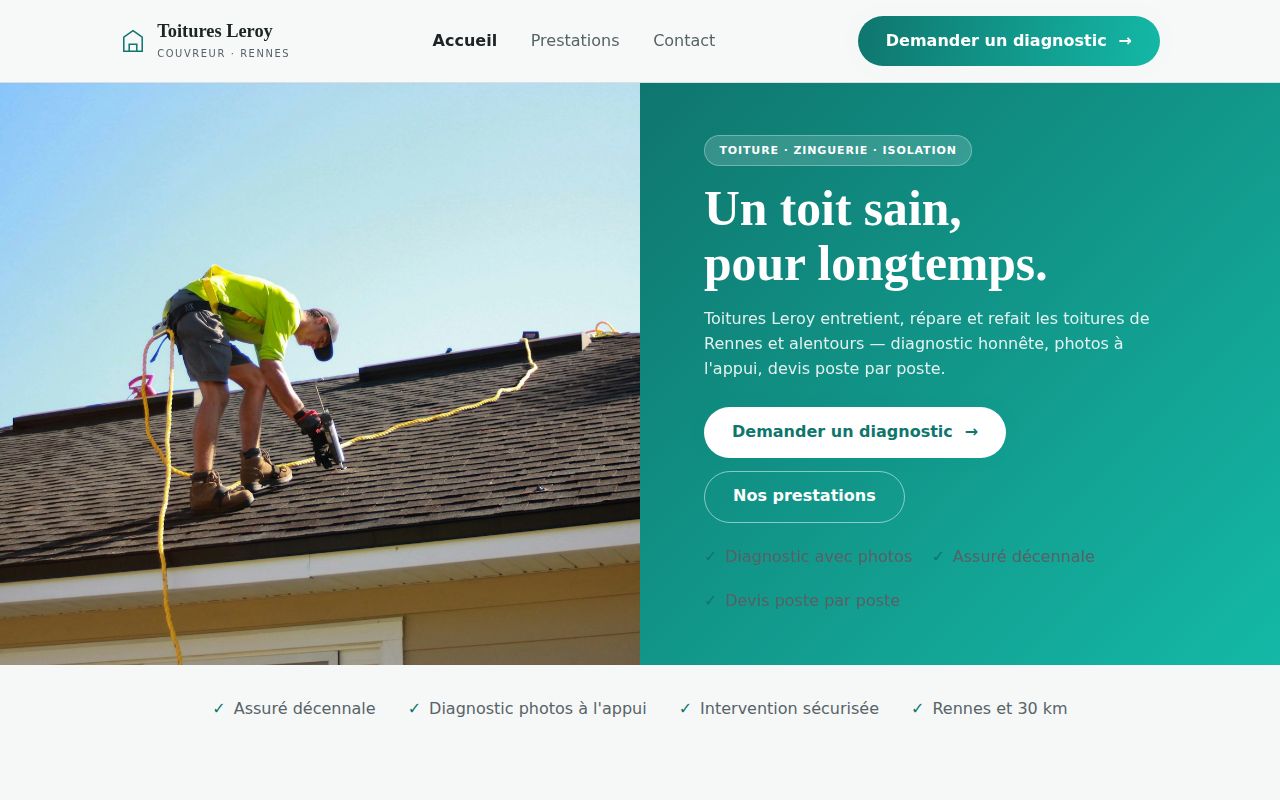 Demo site Toitures Leroy, roofer in Rennes