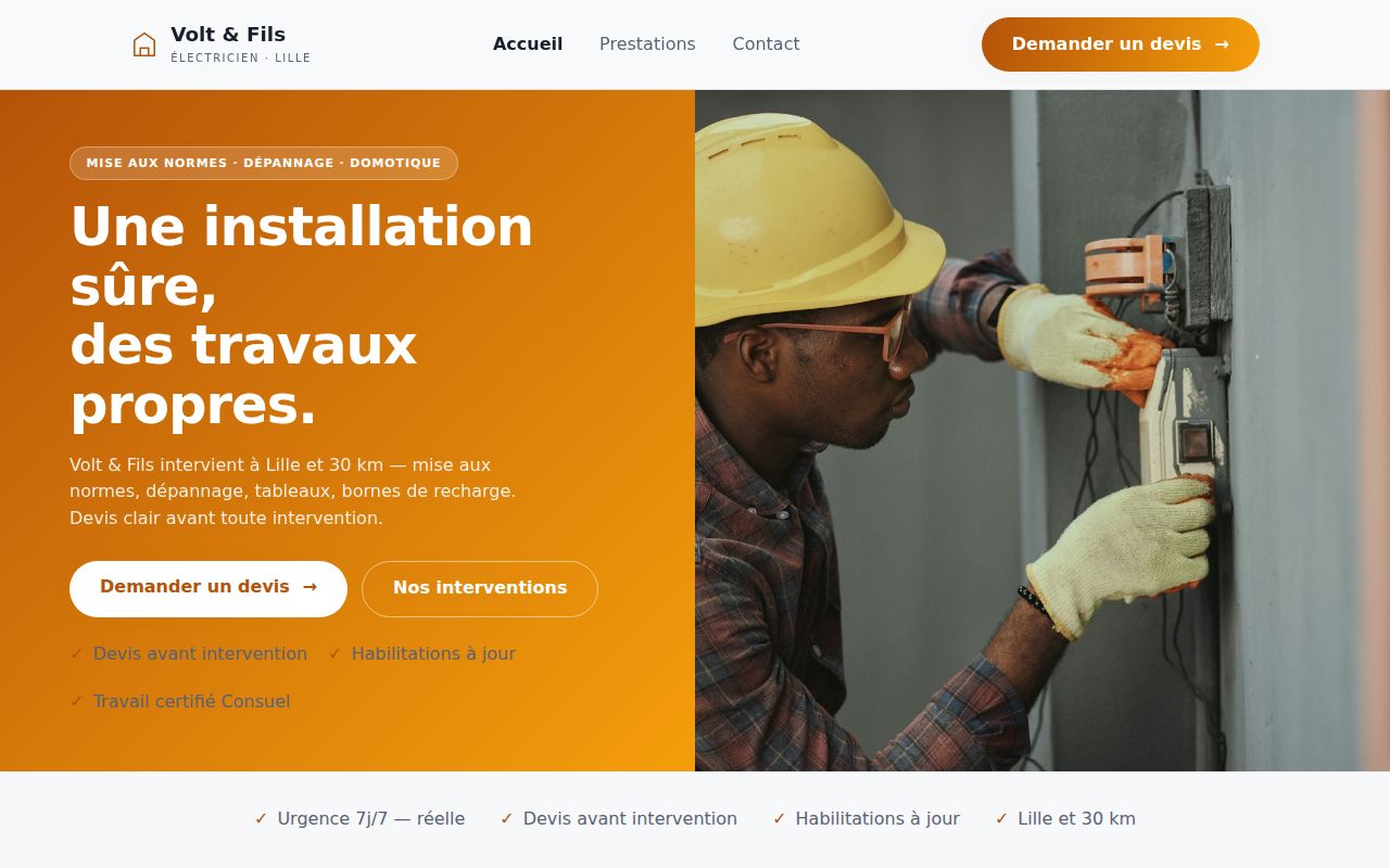 Demo site Volt & Fils, electrician in Lille